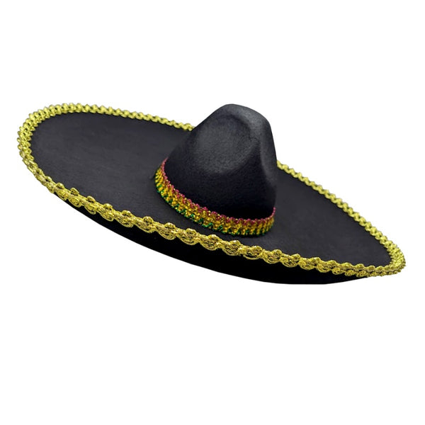 Sombrero - Black with Gold Rim, adult size.