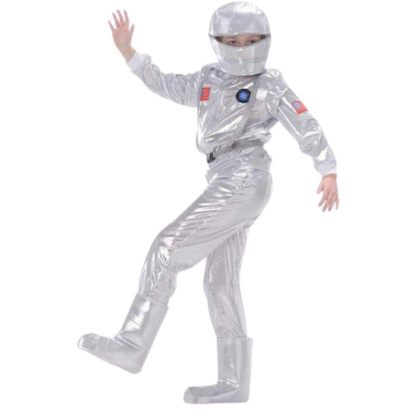 Space Man Costume - Child - Karnival, jacket with badges, pants, soft helmet and boot covers.