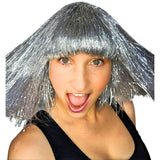 sparkle nation silver tinsel wig in bob.