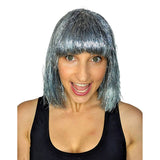 sparkle nation silver tinsel wig in bob.