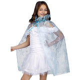 Sparkle snowflake cape for children in pale blue with glitter snowflake design.