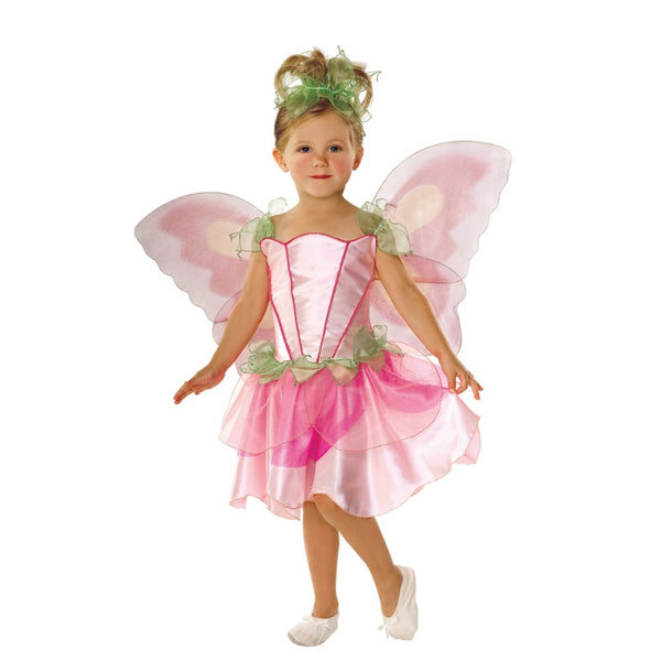 Springtime Fairy Child Costume,dress with pink layered skirt, and large wings.