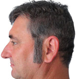 Straight sideburns human hair in grey, realistic, attache with double sided tape.