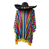 Striped Poncho, rainbow colors with yellow fringing.