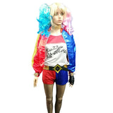 Suicide squad harley quinn hire includes jacket, shorts, belt, choker and wig.