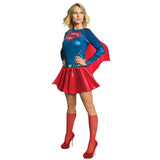 Supergirl Costume-Ladies, dress with "S" logo on chest, detachable satin cape and knee hish stockings.