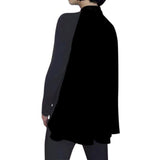 superhero cape, black, velcros at neck and sits behind the back.