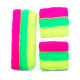 Sweatbands - Fluro Stripe, headbands and two sweatbands in pink/green/yellow.