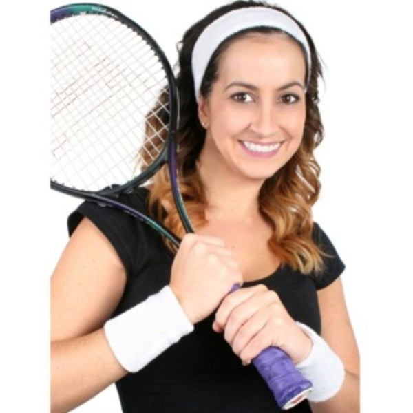 Tennis Sweatbands white headband and 2 wrist bands.