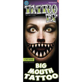 Tinsley Big Mouth Tattoo Kit FX Temporary Tattoo - Cheshire, wide mouth tattoo with sharp teeth.