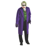 The Joker Classic Costume - Adult, knee length purple jacket, attached vest with printed shirt and tie.