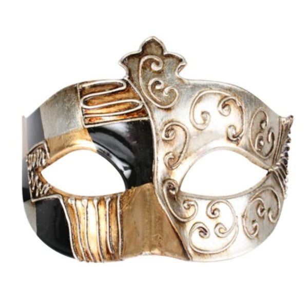 Tivoli-Black and Gold Eye Mask, mens mask a mix of black, gold and silver metallic finish.