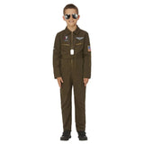 Top Gun Maverick Child's Aviator Costume, Green. Includes jumpsuit with changeable name badges.