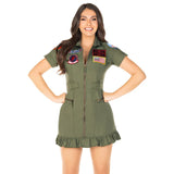 Top Gun Women's Flight Dress - Hire, dress with maverick and goose badges, several other badges.