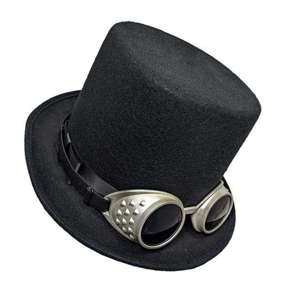 Top Hat with Goggles, over sized top hat with elastic inner band and goggles.