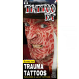 Tinsley FX temp tattoo, torched face burn effects.