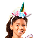 Unicorn Rainbow Tutu Child Costume, headband with horn, ears, flowers and organza mane.