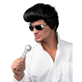 King of Rock Wig, black wig with large swept back fringe.