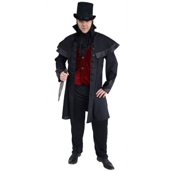 Victorian Vampire Adult Costume, jacket with attached vest, capelet and black jabot.