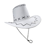 White Cowboy Hat with vinyl detail and cord.