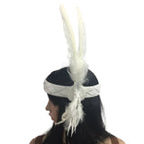 White Feather Headdress for a squaw with lacing, bead decal and feature feathers.