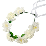 White Flower Garland, creamy with white ribbons.