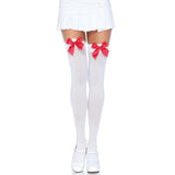 White Thigh Highs with Red Bow, one size.
