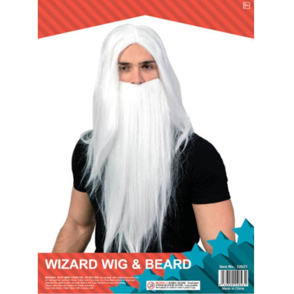 White Wizard Wig & Beard Set, 