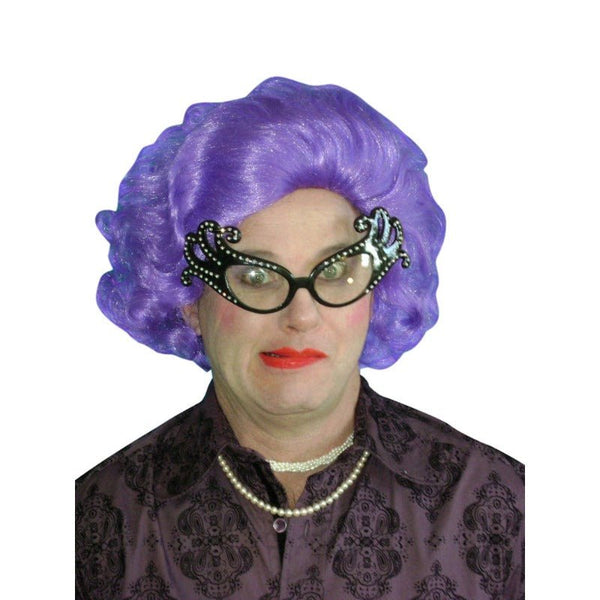 Wig - Dame Edna, purple styled wig.