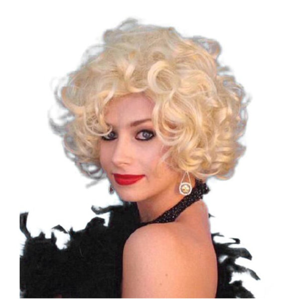 Silver screen star, short blone wavy wig.