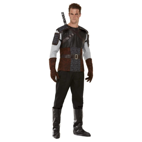 Wild Hunter Men's Costume-Brown, brown and grey top, gloves and boot covers.