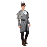 Winter Warrior King Costume-Grey, knee length tunic in grey print with grey fur capelet.