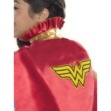 Wonder Woman Cape, red one side with "WW", inside is lined with blue and white stars satin fabric.