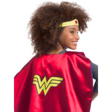 Wonder Woman Girls Cape Set, red cape with "WW" logo and gold headpiece with star.