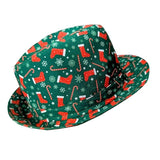 Xmas Fedora with stocking, candy cane and snowflake print. adult size.