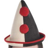 french clown hat in black white and red trim.