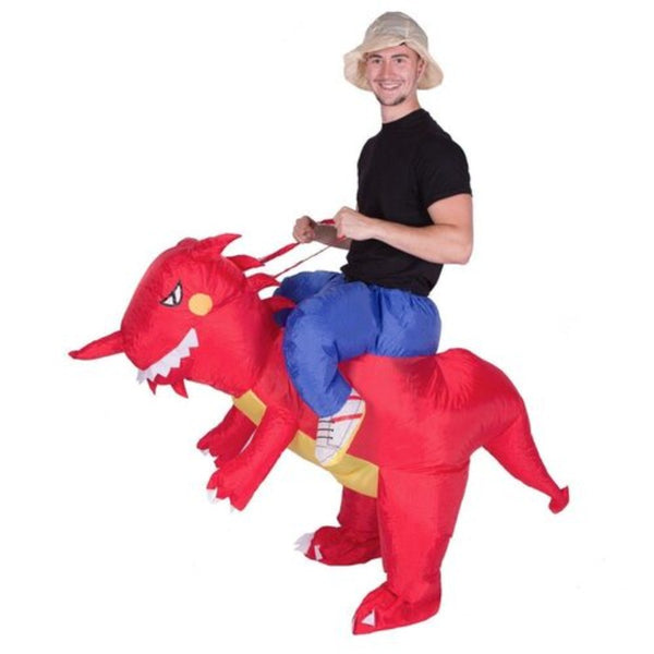 Inflatable red dragon costume, ride on costume with reins.