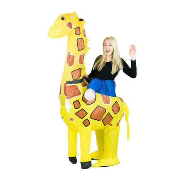 Inflatable giraffe costume, ride on style.