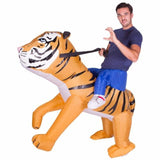 Inflatable tiger costume for adults, ride on style.