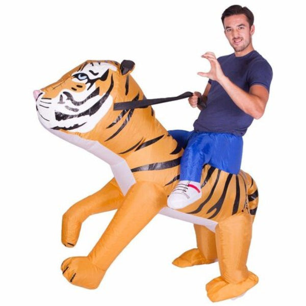 Inflatable tiger costume for adults, ride on style.