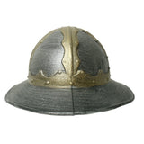 Plastic crusader helmet with a silver and gold metal look, adult size.