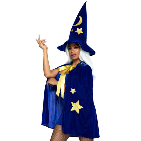 Velvet Moon & Stars Cape & Wizard Hat